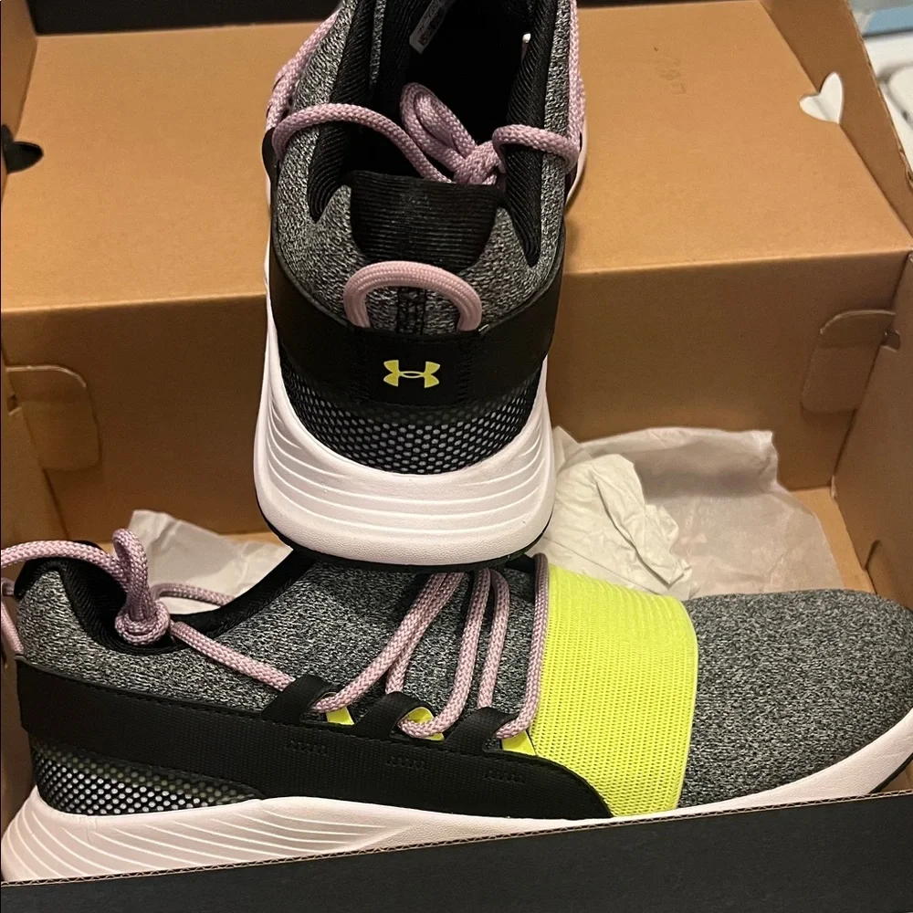 Under Armour Women's Grey Black Shoes with Neon Yellow Accent